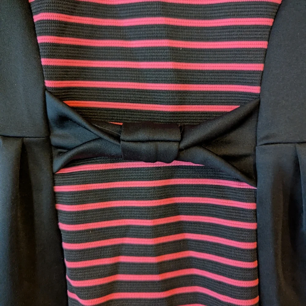 Pink Crush Girls Black Pink Striped Bow Accent Fit & Flare Skater Dress Size 6‎